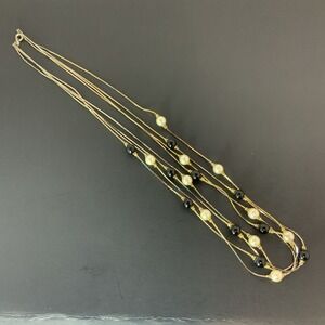 Vintage 4 Strand Gold Tone Faux Pearl Station Necklace 12"